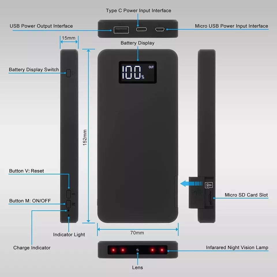 Hidden Power Bank Spy Camera 1080p | Motion Detection